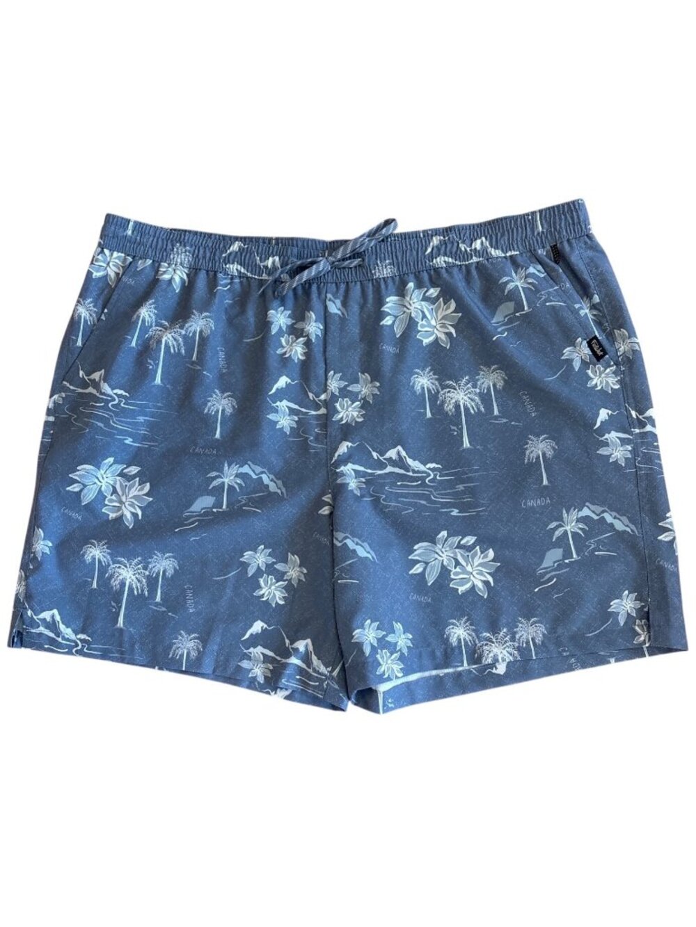 FarWest Shorts Mens 2XL Floral Blue With Drawstring Hawaiian Tropical Resortware